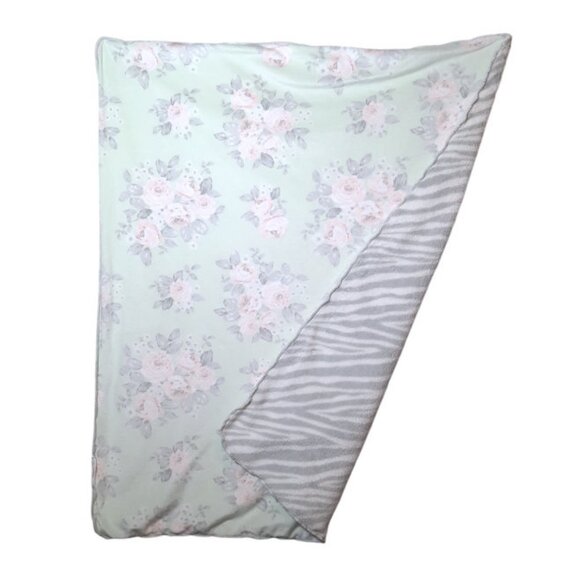 Baby Essentials Reversible Floral Zebra Baby Lovey Security Blanket 34" X 29" - Picture 3 of 3